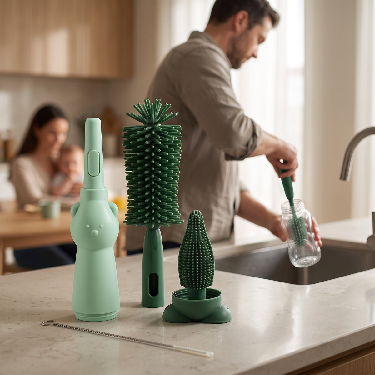 Pure Care — Set de Cepillos de Limpieza Profunda 360° para Biberones y Válvulas
